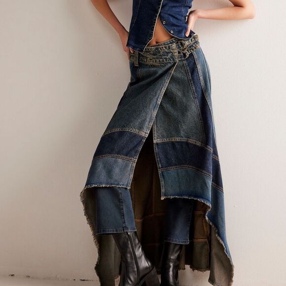 Free People We the Free New Rules Denim Maxi Skirt NWOT - Picture 1 of 7